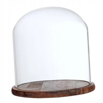 Przezroczysta szklana kopuła z drewnianą