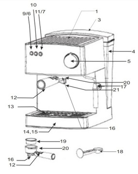 КОФЕМАШИНА ДАВЛЕНИЯ 15 бар С ВСТАВКОЙ