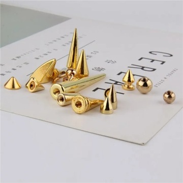 Все виды золотых металлических завинчивающихся конусных заклепок, пуля, шипы, заклепки, панк-сумка