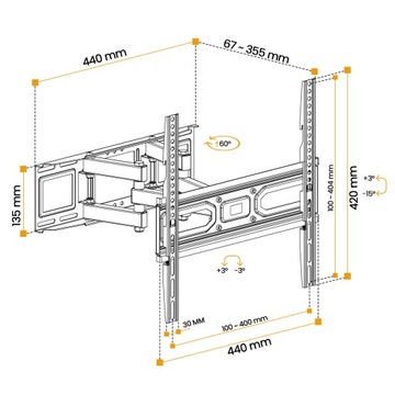 КРЕПЛЕНИЕ ДЛЯ ТЕЛЕВИЗОРА, ВЕШАЛКА ДЛЯ ТЕЛЕВИЗОРА, 32-70 ДЮЙМОВ, ПОВОРОТНАЯ, ПОДВИЖНАЯ, НАСТЕННАЯ УНИВЕРСАЛЬНАЯ