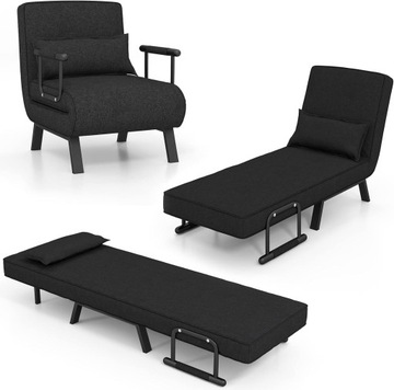 Fotel do spania 4 w 1 z funkcją łóżka, sofa do spania z 6-stopniową (czarny)
