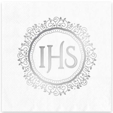 KOMUNIA SERWETKI papierowe IHS białe ornament