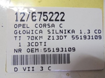 CORSA C HLAVA MOTORU 55193109 1,3CDTI