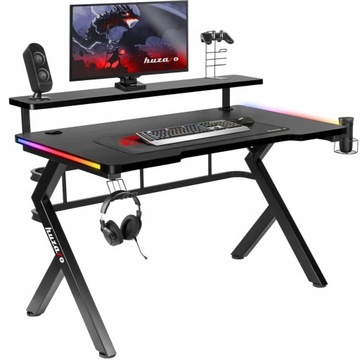 BIURKO GAMINGOWE STÓL STOLIK BIUROWY DLA GRACZA REGULACJA RGB +PILOT HUZARO
