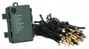 Елочные фонари на батарейках 8 м для внутреннего/наружного использования IP44 100 светодиодов Теплый белый