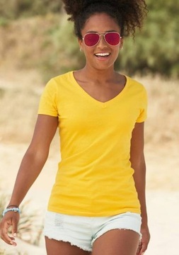 ФУТБОЛКА ЖЕНСКАЯ С V-ОБРАЗНЫМ ВЫРЕЗОМ, МОДНЫЕ ФРУКТОВЫЕ, БЕЛАЯ M