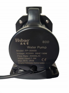 Hsbao FP-20000 Эффективный насос для прудов, каскадов, фонтанов 150Вт, высота=7м