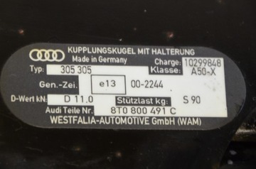 AUDI A4 A5 KOMBI ZAŘÍZENÍ(HÁK) TÁŽNÝ 8T0800491C