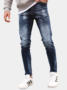 SPODNIE JEANSOWE Z Dziurami Skinny Fit MĘSKIE Niebieskie Sprane i8 Denim 36