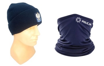 KOMIN BANDANA CHUSTA POLICJA MUNDUR +CZAPKA ZESTAW