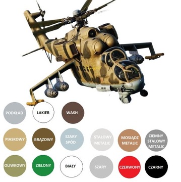 Mi-24 Model helikoptera, śmigłowca do sklejania ZESTAW: FARBY, LAKIER+WASH
