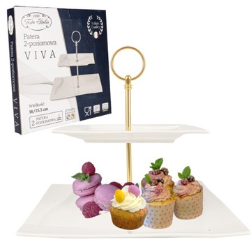 PATERA PORCELANOWA DWUPOZIOMOWA PIĘTROWA STOJAK NA ciasto owoce VIVA