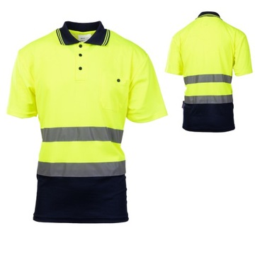 KOSZULKA robocza POLO męska ODBLASKOWA OSTRZEGAWCZA HV LEKKA BHP NORMY XXXL