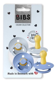 BIBS COLOR, 2 КОМПЛЕКТА, НЕБЕСНО-ГОЛУБОЙ И BABY BLUE M Резиновая пустышка Heve