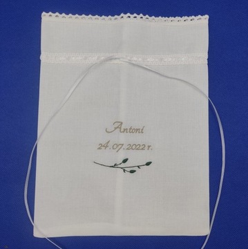 Льняной мешочек для крестильного халата - вышивка
