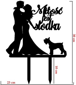 Топпер на свадьбу с собакой, женихом и невестой, собакой шнауцером.