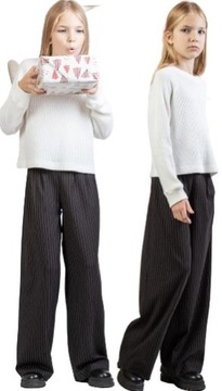 VIWA FOR KIDS ELEGANCKIE CZARNE SPODNIE SZWEDY W PRĄŻEK r 164