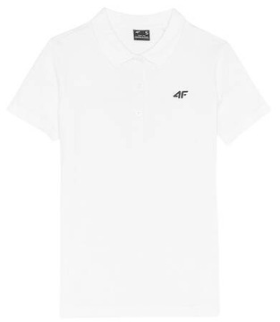 Koszulka bawełniana POLO 4F T-shirt z kołnierzykiem biały SLIM L