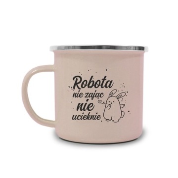 Kubek metalowy emaliowany różowy pastelowy + twój nadruk logo tekst PREZENT