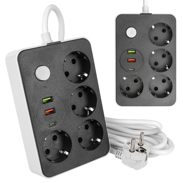 Przedłużacz Remo czarny 4x230V + 2x USB-A+1xUSB-C