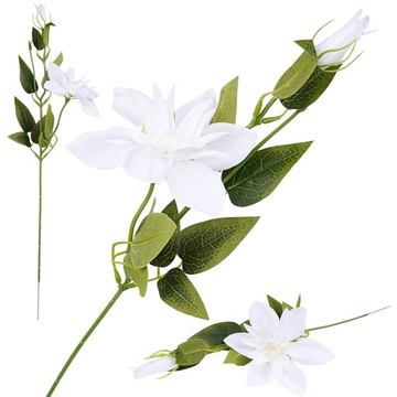 SZTUCZNY KLEMATIS BIAŁY KWIAT 60cm PIK KWIAT I LISCIE DO BUKIETÓW STROIKÓW