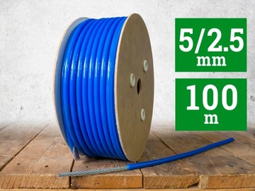 Linka lina stalowa w PCV 2,5/5mm 100m niebieska