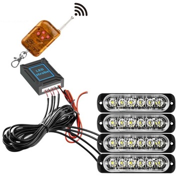 LAMPA STROBOSKOP POMARAŃCZOWY W ATRAPĘ 4 szt. 12V 24V z pilotem