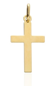 Złoty krzyżyk krzyż płaski wysoki połysk zawieszka z krzyżykiem 585