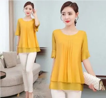 2020 Summer obesity Mid-length Chiffon Blouse Plus