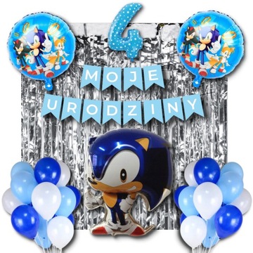 Zestaw Sonic Balony 4 Urodziny Dekoracje