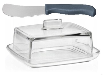 SZKLANA MASELNICA Z POKRYWKĄ POJEMNIK NA MASŁO JASŁO GLASS + NÓŻ DO MASŁA