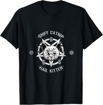 Sniff Catnip Hail Kitten 666 Koszulka Death Metal Satanic Goth Cat, S