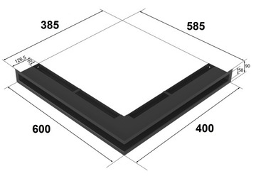 KRATKA KOMINKOWA narożna LUFT WENTYLACYJNY 60X40X9 cm CZARNA METALOWA P/L