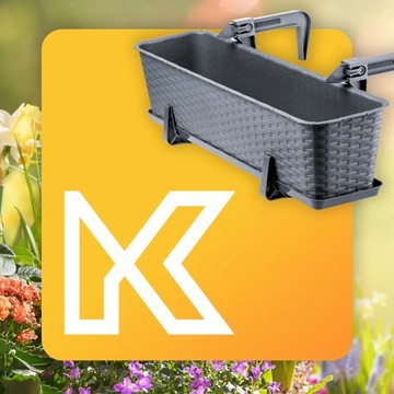 4x ЦВЕТОЧНЫЙ ЯЩИК ДЛЯ БАЛКОНА 60см С РУЧКАМИ ГРАФИТ