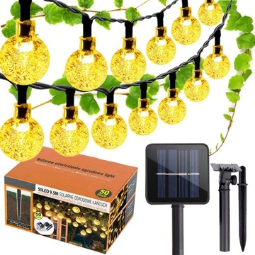 LAMPKI SOLARNE OGRODOWE GIRLANDA OZDOBA TARAS ZEWNĘTRZNE 9,5M 50LED