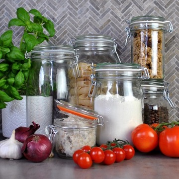 SŁOIK SZKLANY 1,5L Z KLAMRĄ NA PRZETWORY PRZYPRAWY MIÓD MAKARON Z KLIPSEM