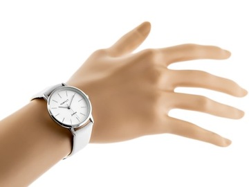 Zegarek damski PERFECT L205 Biały pasek skórzany + BOX