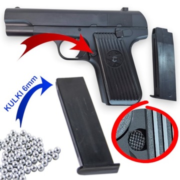 TOKAREV TT REPLIKA BRONI ASG Pistolet METALOWY Kulki TŁUMIK GRANAT 2 tarcze