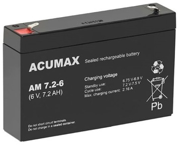 AKUMULATOR BATERIA AGM VRLA ACUMAX AM 6V 7,2Ah AM7,2-6 AM7.2-6 APC RBC UPS