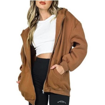 modna DAMSKI ROZPINANA BLUZA Z KAPTUREM DRESOWA,M