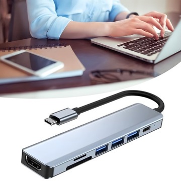 HUB ADAPTER ROZDZIELACZ USB-C 7W1 HDMI USB C 3.0 KART SD MICRO 100W 4K