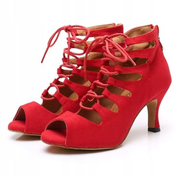 BUTY DO TAŃCA TANECZNE SZNUROWANE CZERWONE 7,5cm