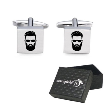 Spinki do mankietów kwadratowe BARBER drwal błyszczące FRYZJER BRODA