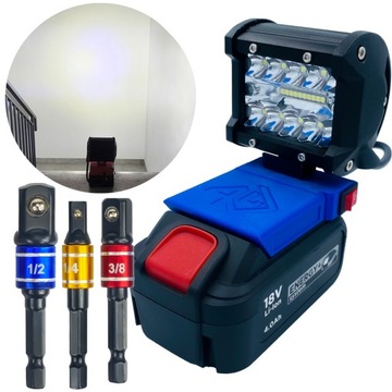 ZESTAW LAMPA ROBOCZA GRAPHITE 18V MAX + ZASTAW ADAPTERÓW DO NASADEK