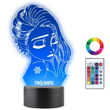 Lampka Nocna 3D LED Kraina Lodu Elsa Grawer Imię