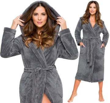 DŁUGI CIEPŁY PUCHOWY DAMSKI SZLAFROK PODOMKA S