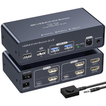 Przełącznik KVM VEDINDUST 2 monitory 2 komputery 8K60HZ 4K120HZ L824