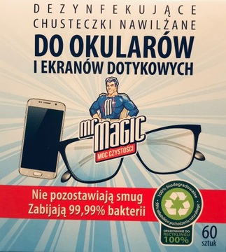 Chusteczki nawilżane do okularów Mr Magic 60 sztuk