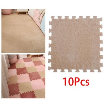 10 sztuk mata do zabawy dla dzieci 30x30cm pluszowa piankowa mata podłogowa z puzzlami kwadratowa brązowa