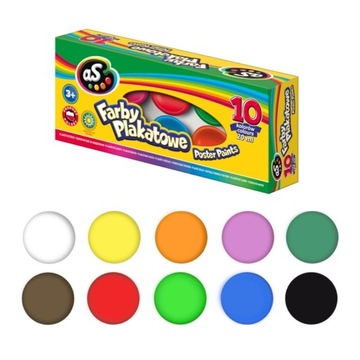 FARBY PLAKATOWE SZKOLNE - 10 KOLORÓW x 20 ml - ASTRA AS